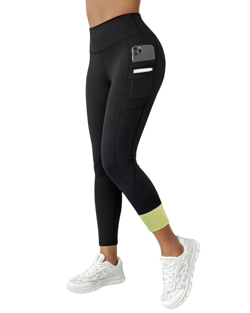 CHICME Fleece Lined Leggings Women Tummy Control Thermal Warm High Waisted Winter Yoga Pants with Pockets