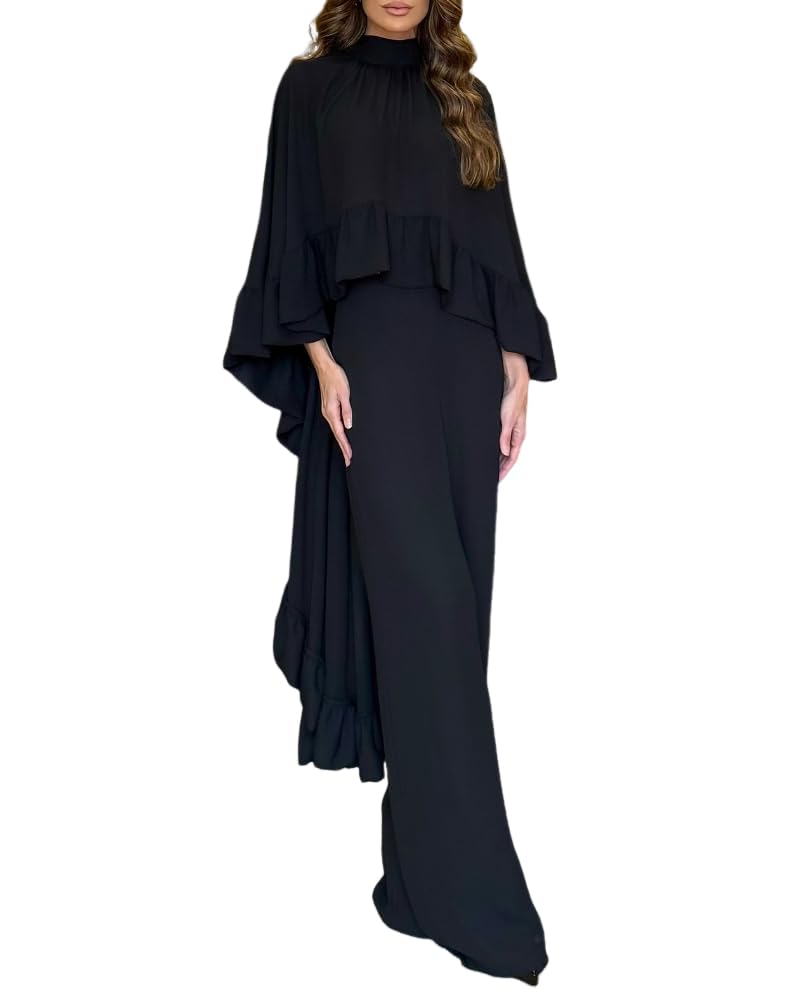 CHICME 2 Pieces Outfits for Women High-Low Ruffles Hem Cape Top and Casual Wide Leg Pants Matching Sets Fall Vacation Travel Outfits