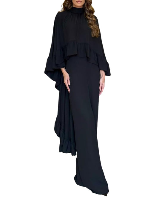 CHICME 2 Pieces Outfits for Women High-Low Ruffles Hem Cape Top and Casual Wide Leg Pants Matching Sets Fall Vacation Travel Outfits