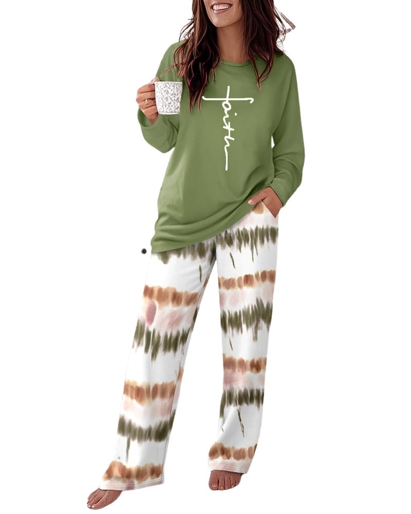 CHICME Womens Pajamas Sets 2 Piece Long Sleeve Lounge Set Printed Loose Pants Pj Sets Loungewear Tracksuits with Pockets Ombre