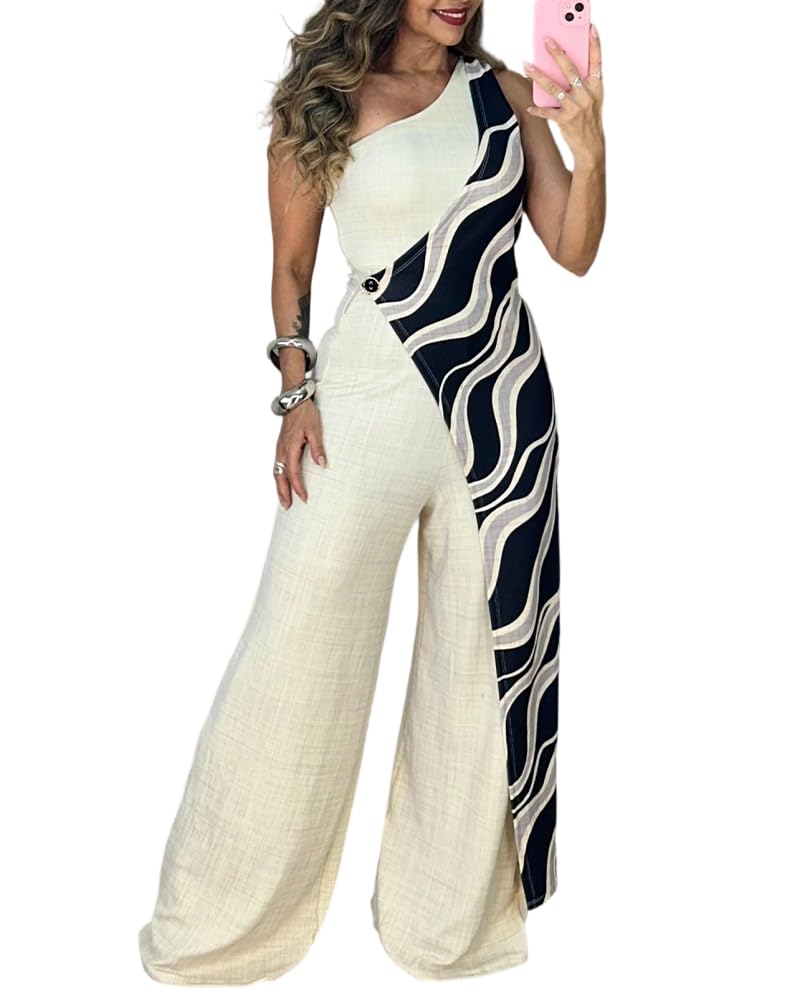 Stylebytitar Jumpsuits for Women Dressy 2026 One Shoulder Printed Wide Leg Romper