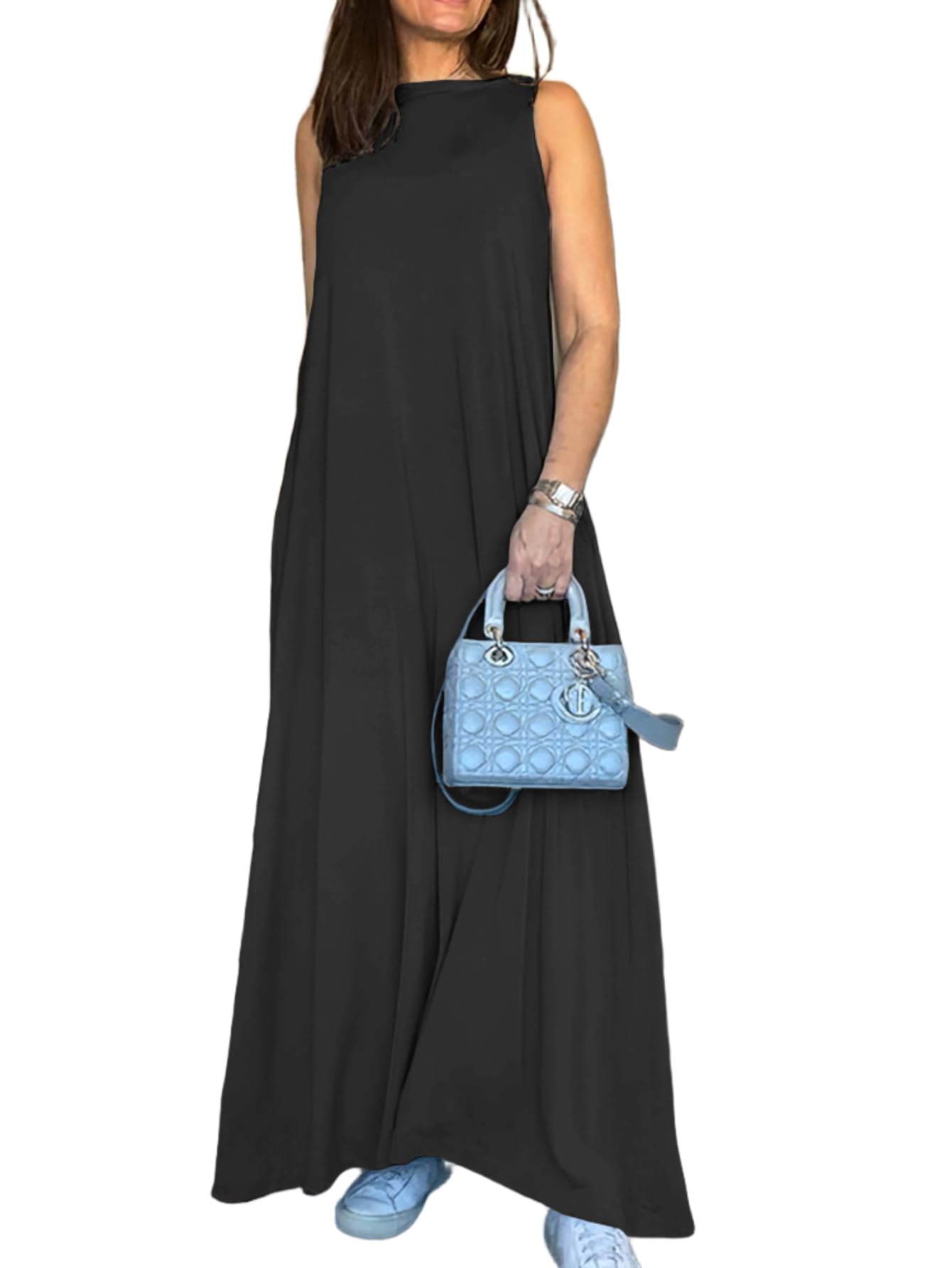 CHICME Women's Sleeveless Two Way Wear Maxi Dress 2026 Loose Fit Flowy Casual Long Dresses for Summer