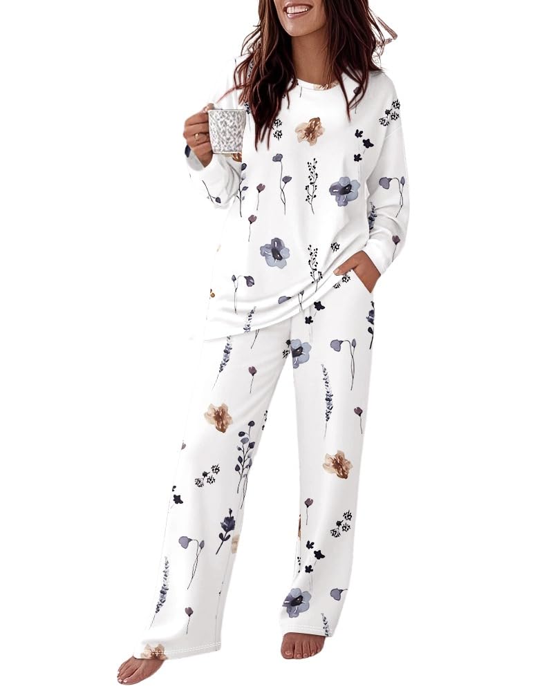 CHICME Womens Pajamas Sets 2 Piece Long Sleeve Lounge Set Floral Loose Pants Pj Sets Loungewear Tracksuits with Pockets Floral