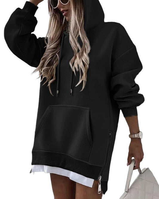 CHICME Womens Oversized Long Hoodie Dress Fall Outfits Comfrt Pullover Sweatshirt Winter Clothing