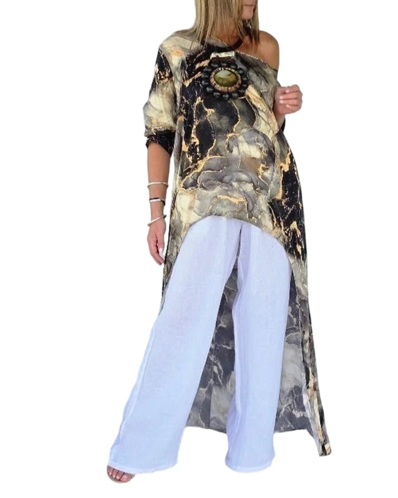 CHCME Womens Summer Tops Floral Print Off Shoulder High Low Tunics Dressy Casual Asymmetrical Blouse Cover ups-bk-L