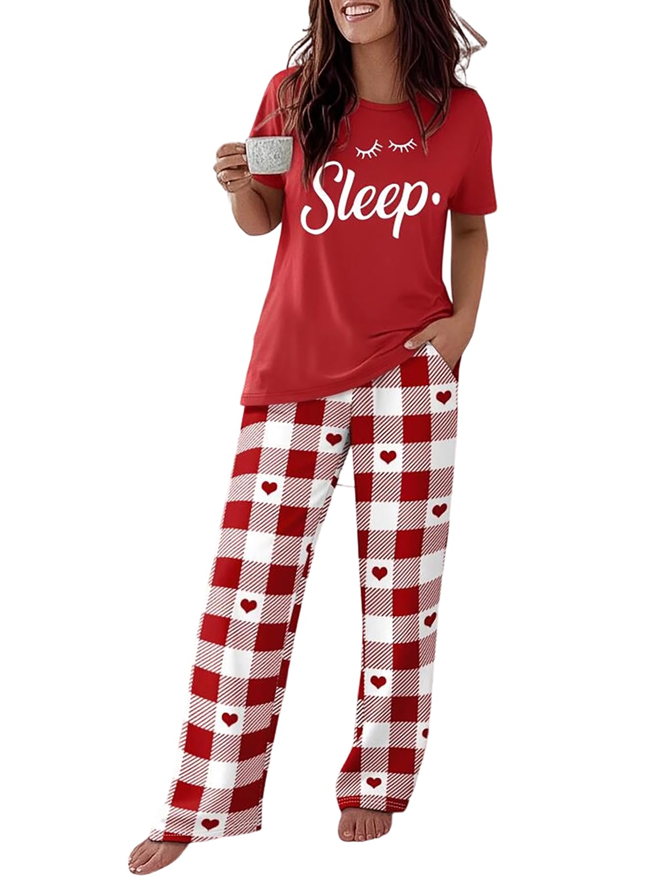 CHICME Womens Pajamas Sets 2 Piece Short Sleeve Lounge Set Printed Loose Pants Pj Sets Loungewear Set-r-M