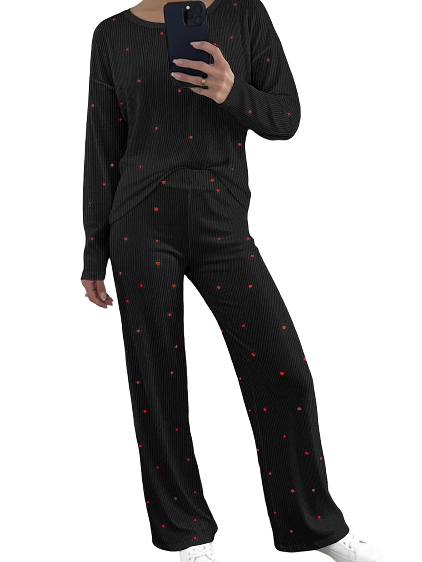 CHICME Womens Pajamas Sets 2 Piece Long Sleeve Lounge Set Heart Print Loungewear Loose Pants Pj Sets Spring 2026