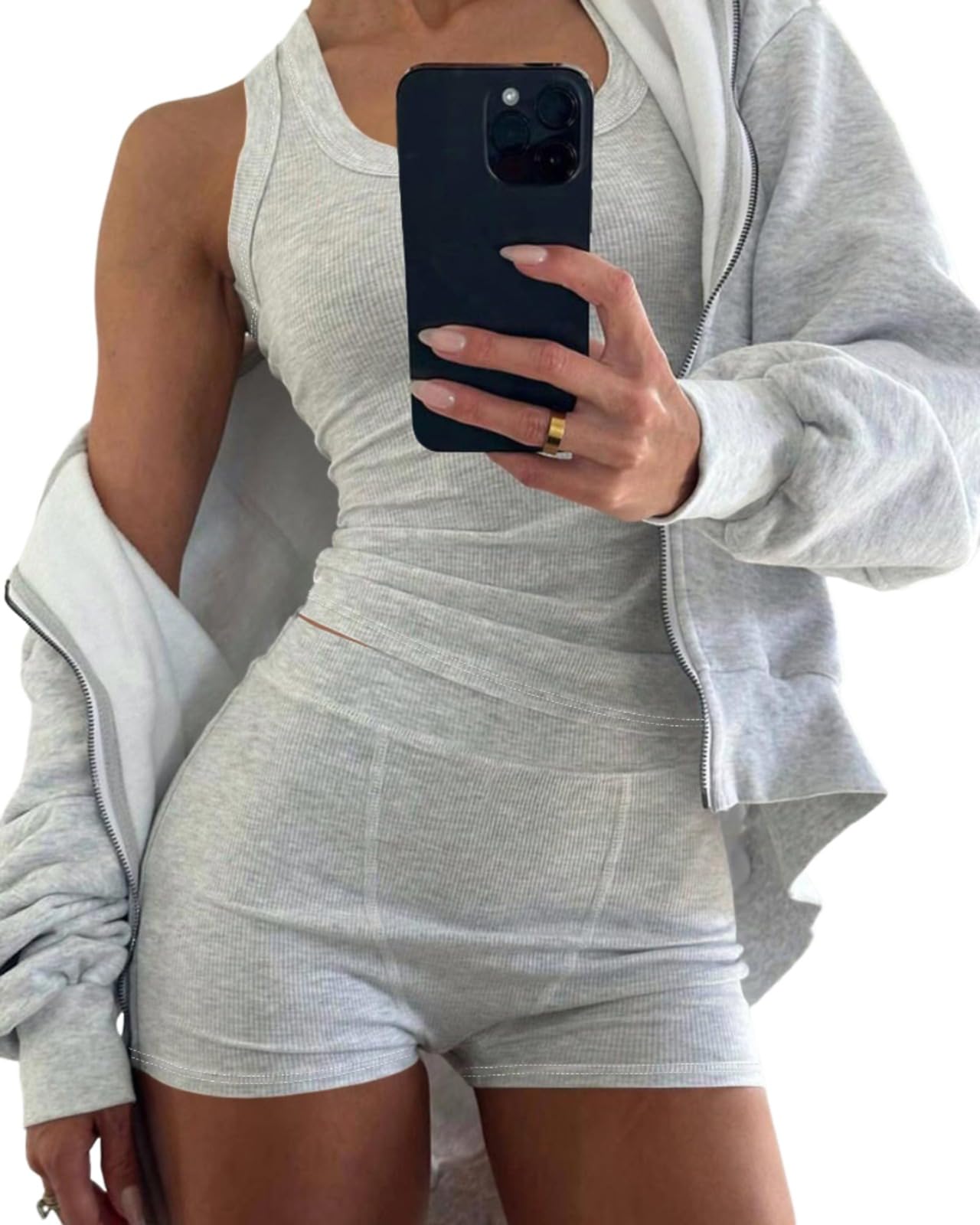 CHICME Womens Pajama Sets Casual Sleeveless Tank Top and Shorts Ribbed Knit 2 Piece Lounge Set Summer Sleepwear Cute PJ Set