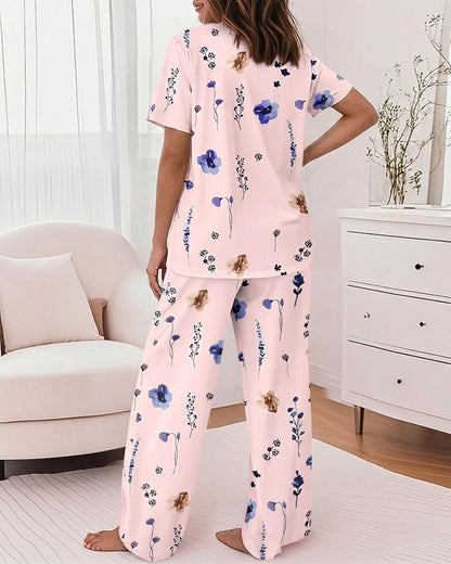 CHICME Womens Pajamas Sets 2 Piece Short Sleeve Lounge Set Printed Loose Pants Pj Sets Loungewear Set-r-M