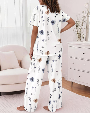 CHICME Womens Pajamas Sets 2 Piece Short Sleeve Lounge Set Printed Loose Pants Pj Sets Loungewear Set-r-M
