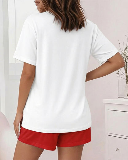 CHICME Pajamas Set for Women 2 Piece Pjs Lounge Set Soft Short Sleeve Tops and Sleep Shorts