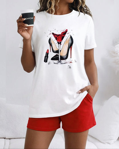 CHICME Pajamas Set for Women 2 Piece Pjs Lounge Set Soft Short Sleeve Tops and Sleep Shorts