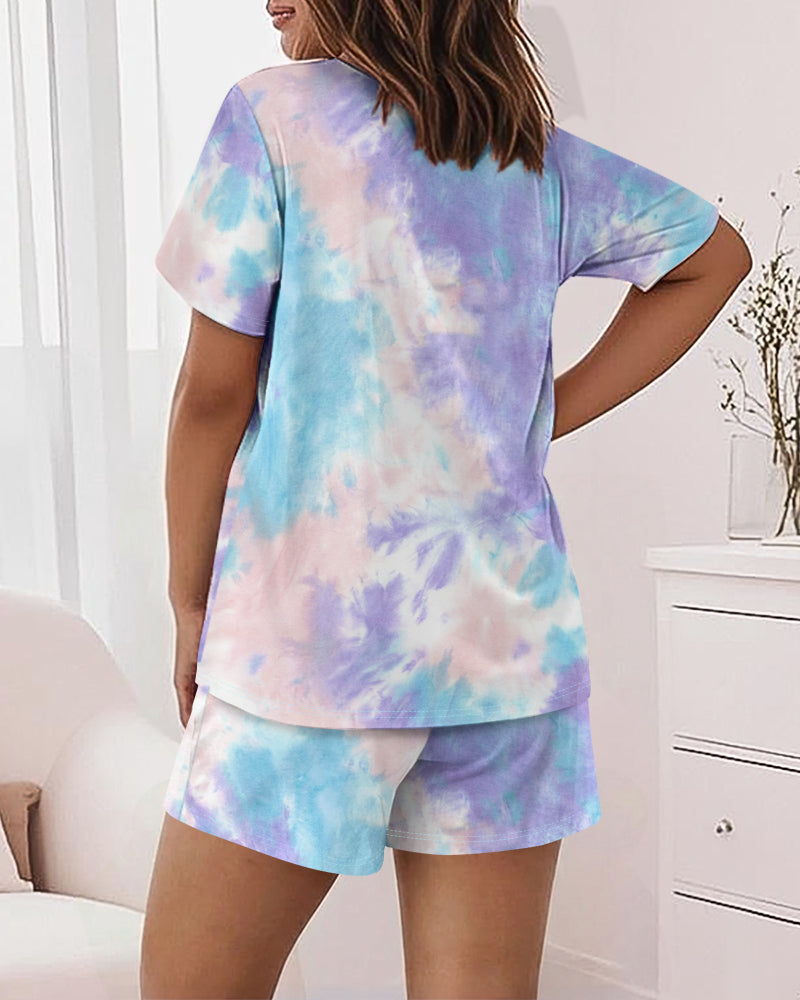 CHICME Pajamas Set for Women 2 Piece Pjs Lounge Set Soft Short Sleeve Tops and Sleep Shorts with Pocket