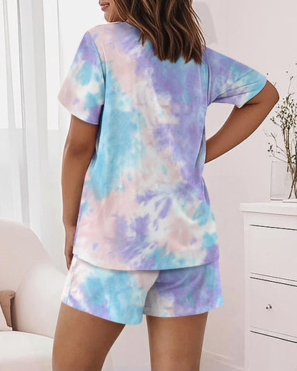 CHICME Pajamas Set for Women 2 Piece Pjs Lounge Set Soft Short Sleeve Tops and Sleep Shorts with Pocket