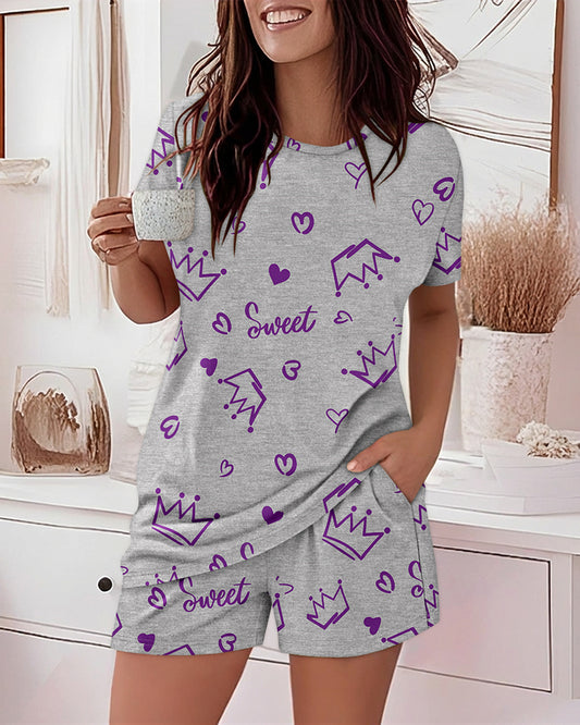 CHICME Pajamas Set for Women 2 Piece Pjs Lounge Set Soft Short Sleeve Tops and Sleep Shorts