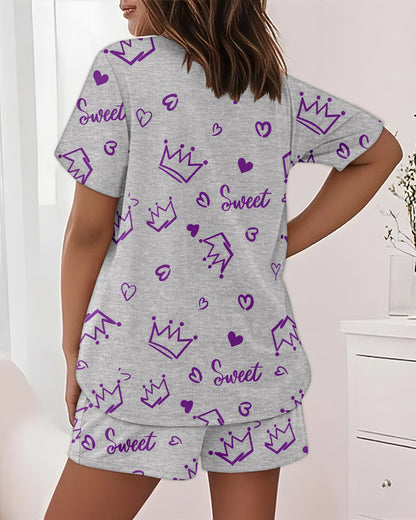 CHICME Pajamas Set for Women 2 Piece Pjs Lounge Set Soft Short Sleeve Tops and Sleep Shorts