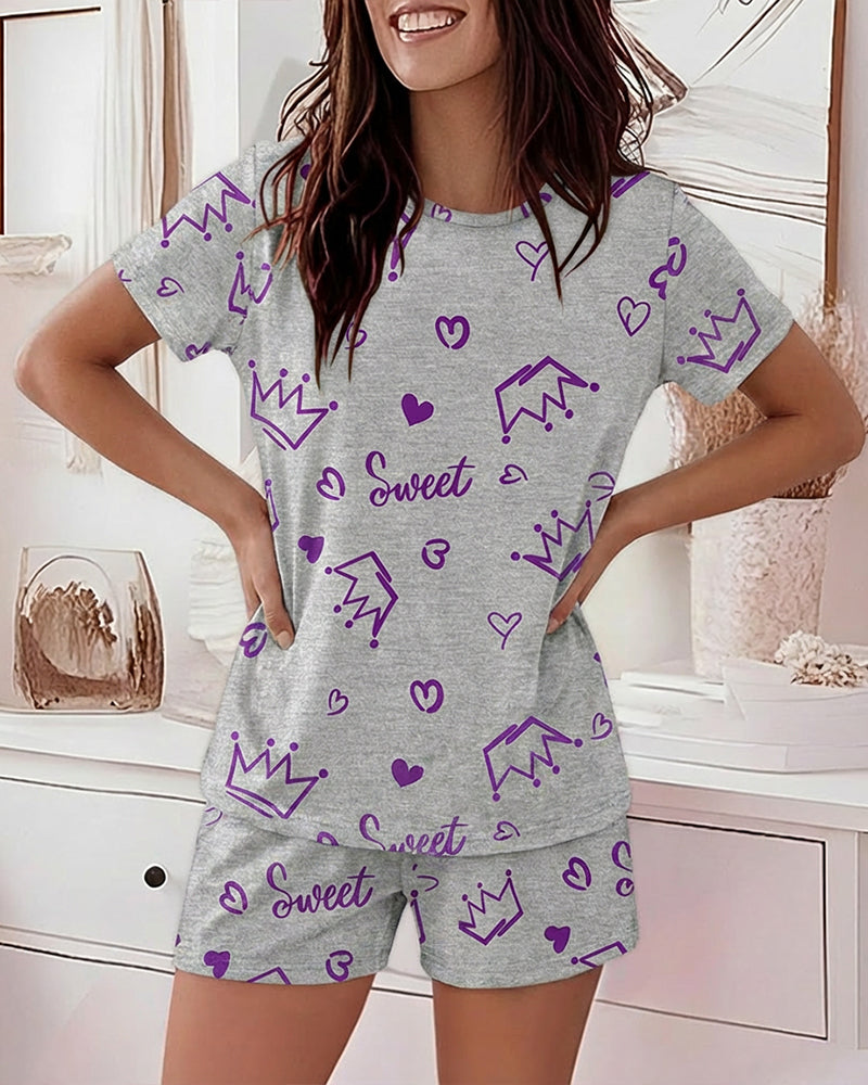 CHICME Pajamas Set for Women 2 Piece Pjs Lounge Set Soft Short Sleeve Tops and Sleep Shorts