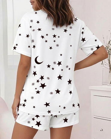 CHICME Pajamas Set for Women 2 Piece Pjs Lounge Set Soft Short Sleeve Tops and Sleep Shorts with Pocket