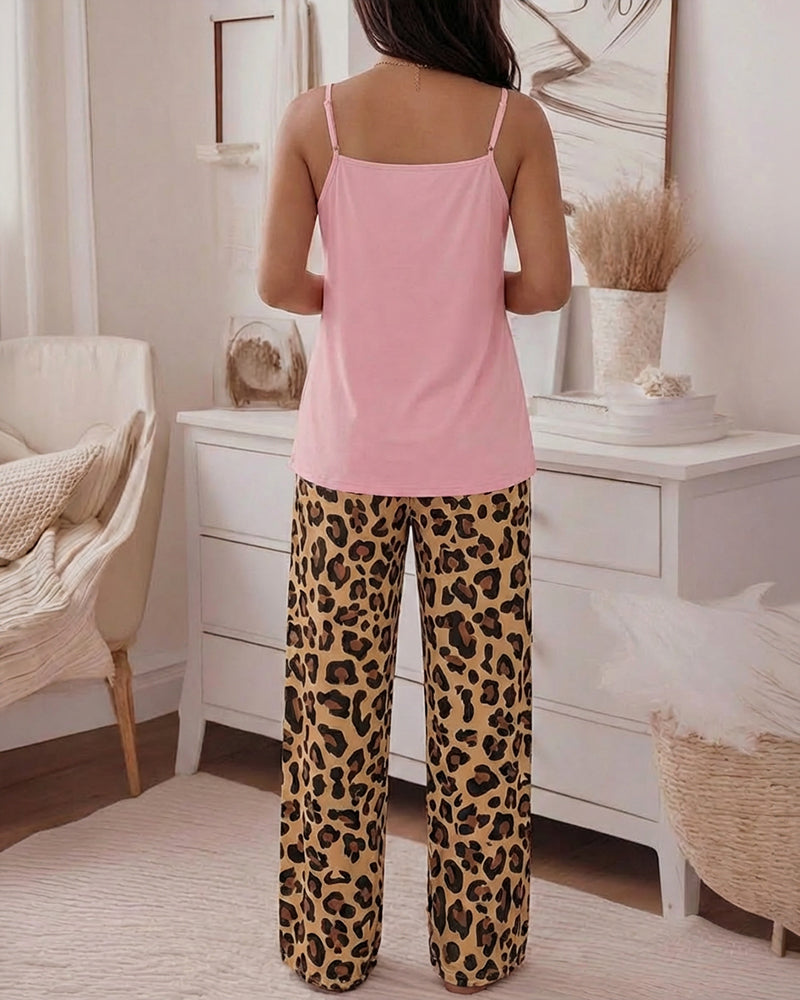 CHICME Womens Pajamas Set 2 Piece Adjustable Strap Tank Pj Set Loose Printed Pants Sleepwear Lounge Sets
