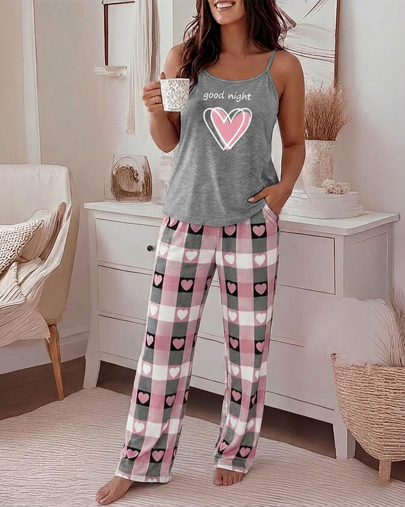 CHICME Womens Pajamas Set 2 Piece Adjustable Strap Tank Pj Set Loose Printed Pants Sleepwear Lounge Sets