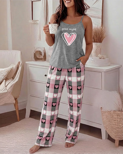CHICME Womens Pajamas Set 2 Piece Adjustable Strap Tank Pj Set Loose Printed Pants Sleepwear Lounge Sets