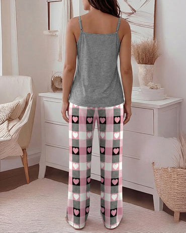 CHICME Womens Pajamas Set 2 Piece Adjustable Strap Tank Pj Set Loose Printed Pants Sleepwear Lounge Sets