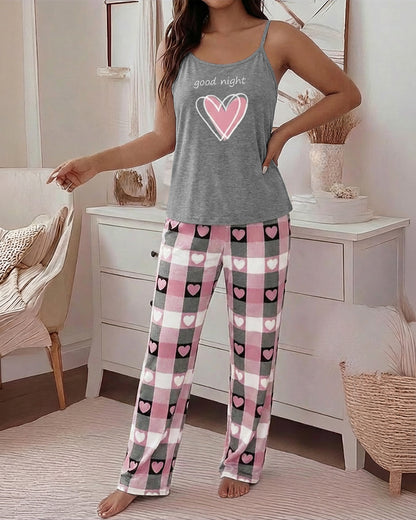 CHICME Womens Pajamas Set 2 Piece Adjustable Strap Tank Pj Set Loose Printed Pants Sleepwear Lounge Sets
