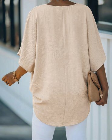 CHICME Women's Summer Tops Overlap V Neck Batwing Sleeve High-Low Hem Blouse
