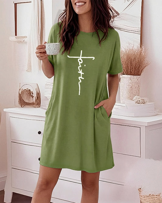 CHICME Nightgowns for Women Short Sleeve Sleep Shirts Casual Loose Printed Sleep Dress Soft Sleepwear with Pockets