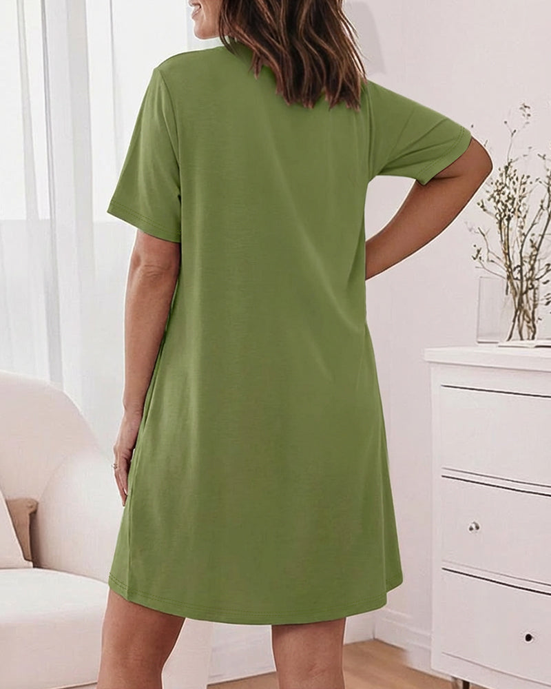 CHICME Nightgowns for Women Short Sleeve Sleep Shirts Casual Loose Printed Sleep Dress Soft Sleepwear with Pockets
