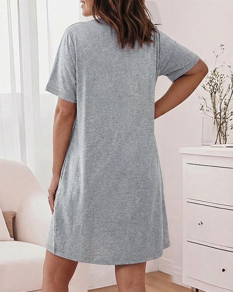 CHICME Nightgowns for Women Short Sleeve Sleep Shirts Casual Loose Printed Sleep Dress Soft Sleepwear with Pockets