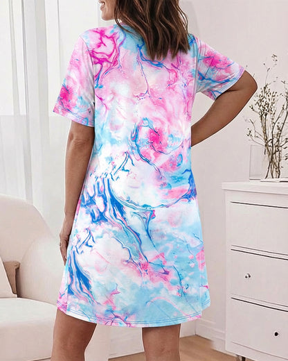 CHICME Nightgowns for Women Short Sleeve Sleep Shirts Casual Loose Printed Sleep Dress Soft Sleepwear with Pockets
