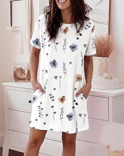 CHICME Nightgowns for Women Short Sleeve Sleep Shirts Casual Loose Printed Sleep Dress Soft Sleepwear with Pockets