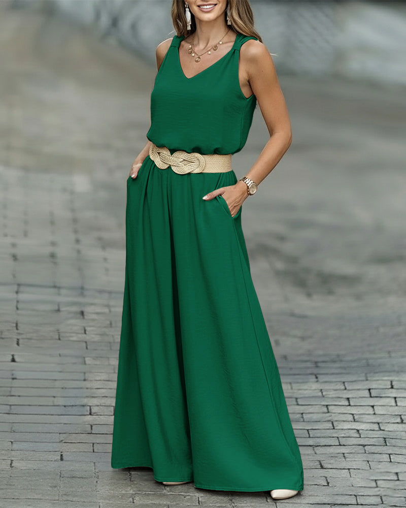 CHICME 2 Piece Outfits for Women Summer Sleeveless Twist Tank Top and Wide Leg Pant Sets Casual Travel Airport Outfits Flowy