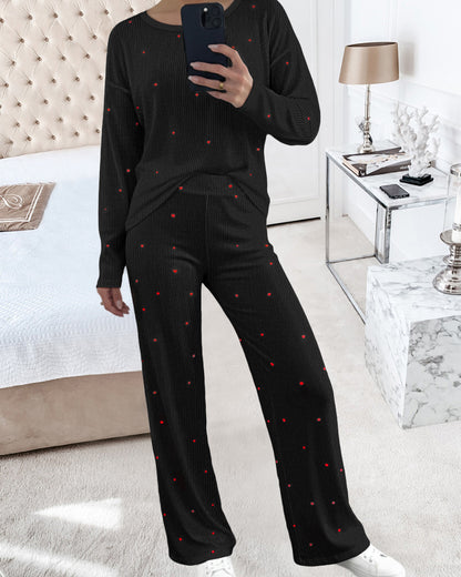 Emmy_chiz21 Womens Pajamas Sets 2 Piece Long Sleeve Lounge Set Heart Print Loungewear
