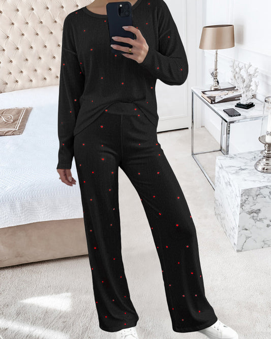 Emmy_chiz21 Womens Pajamas Sets 2 Piece Long Sleeve Lounge Set Heart Print Loungewear