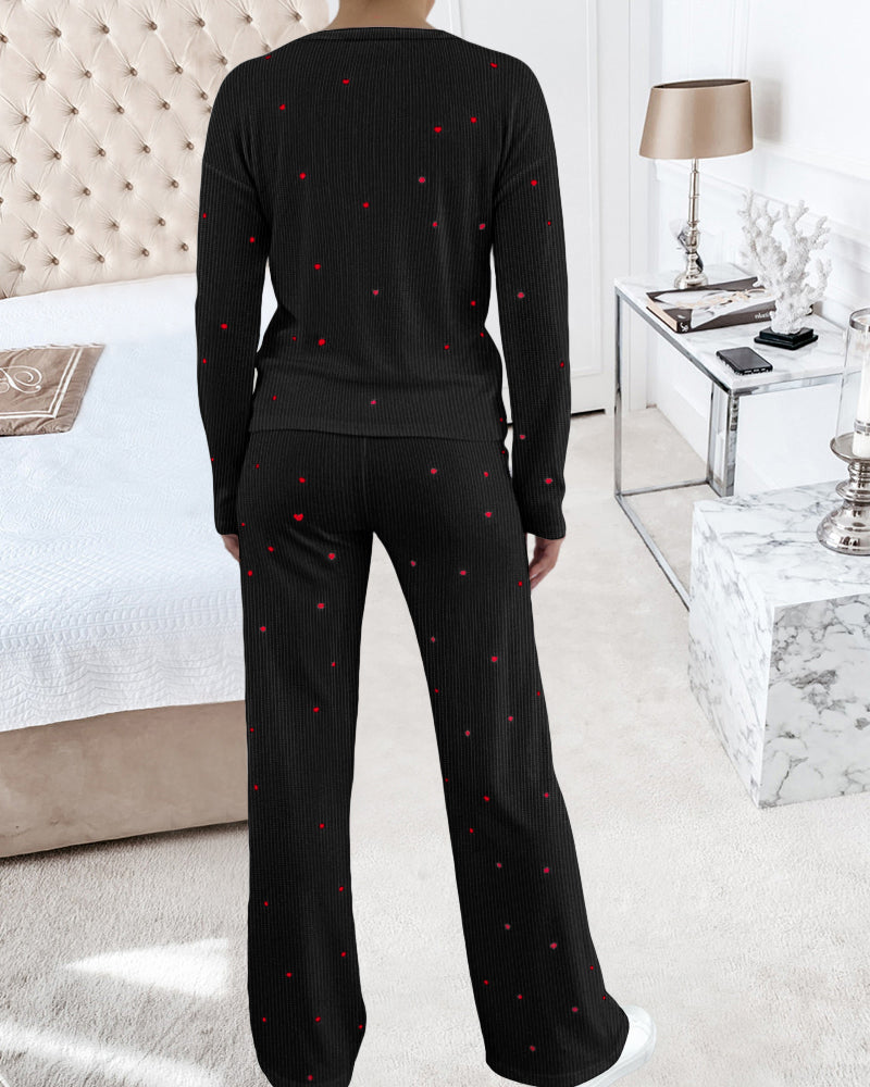 Emmy_chiz21 Womens Pajamas Sets 2 Piece Long Sleeve Lounge Set Heart Print Loungewear