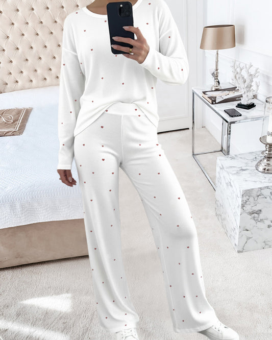 Katiechillll  Womens Pajamas Sets 2 Piece Long Sleeve Lounge Set Heart Print Loungewear