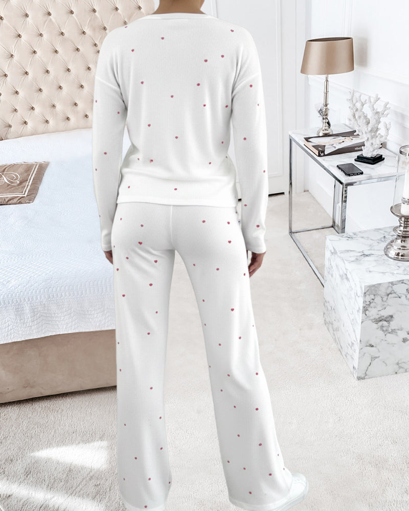 Katiechillll  Womens Pajamas Sets 2 Piece Long Sleeve Lounge Set Heart Print Loungewear