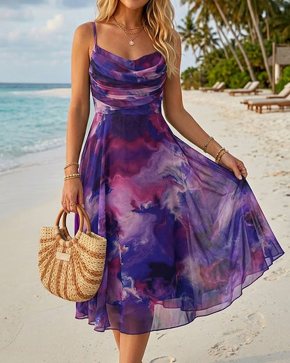 CHICME Womens Floral Mesh Midi Dress