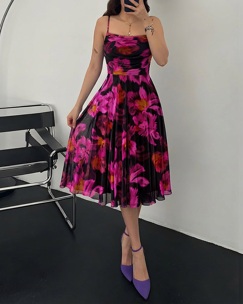 CHICME Womens Floral Mesh Midi Dress