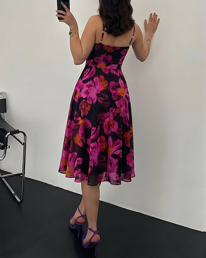 CHICME Womens Floral Mesh Midi Dress