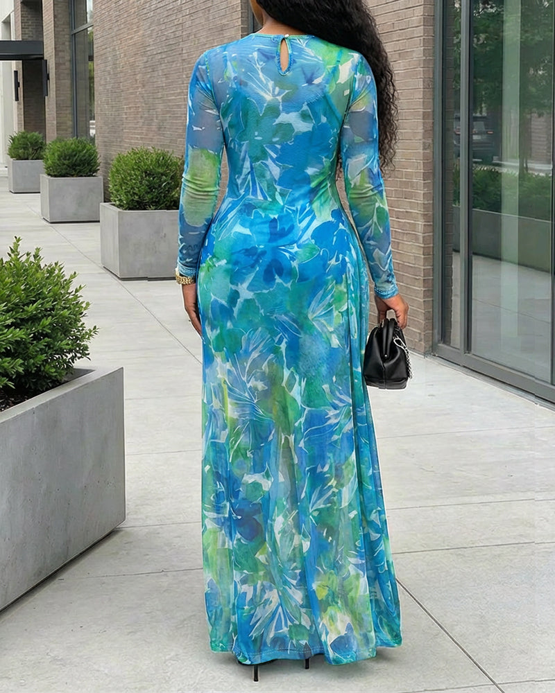 CHICME Womens Maxi Dresses 2 Piece Floral Mesh Set