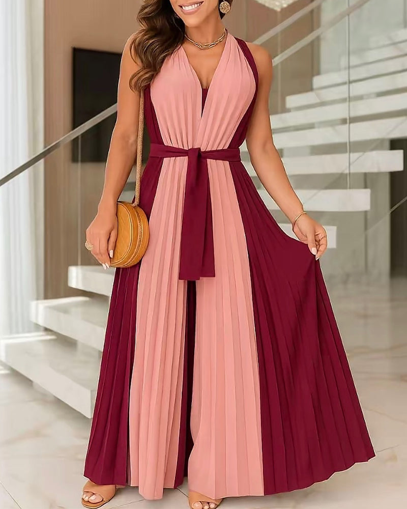 CHICME Women's Sleeveless Colorblock Jumpsuit