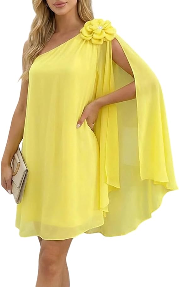 Gabrielacanalfit Womens Summer Mini Dress One Shoulder Chiffon Spring Dress