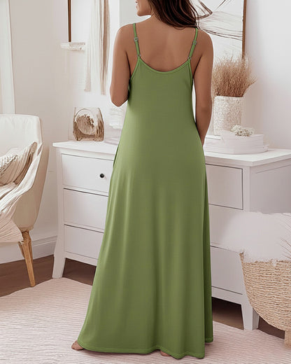 CHICME Womens Sleeveless Nightgown Soft Comfy Long Nightgown Pajama Lounge Dress with Pockets