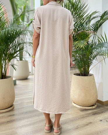 CHICME Two Piece Outfits Front Side Slit Mid length Shirt and Drawstring Elastic Waist Shorts Set