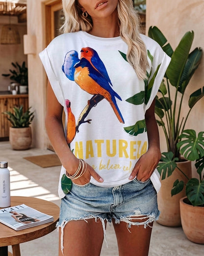 CHICME Womens Graphic Tees Summer Tops for Women Letter Print T Shirts