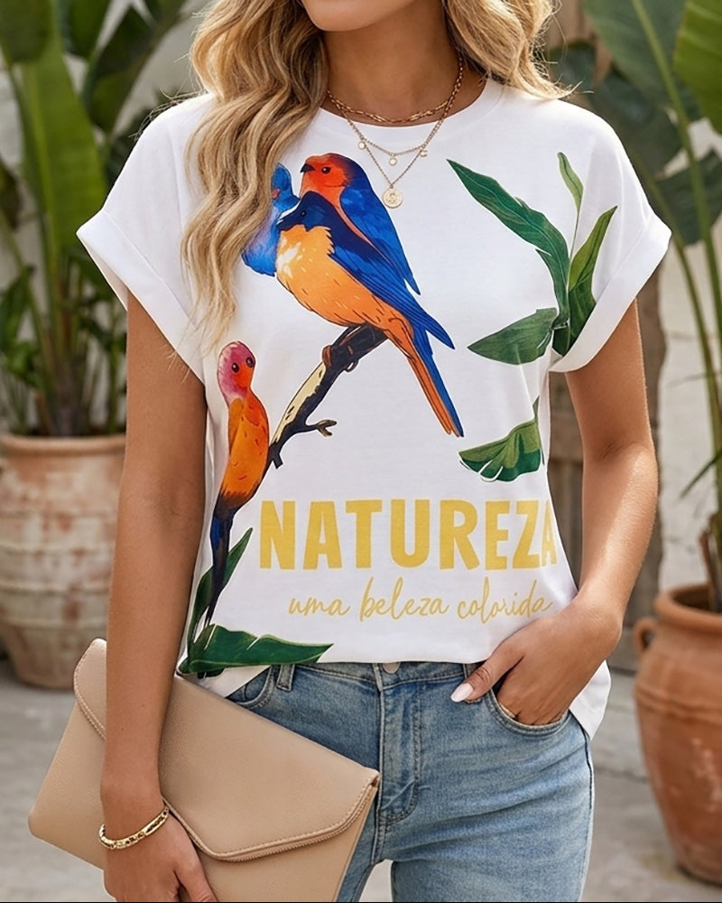 CHICME Womens Graphic Tees Summer Tops for Women Letter Print T Shirts