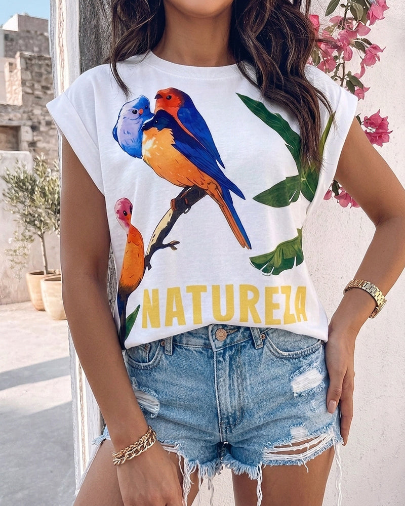 CHICME Womens Graphic Tees Summer Tops for Women Letter Print T Shirts